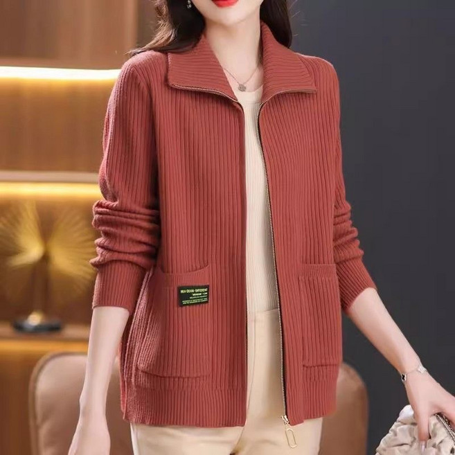 COSYEVNO 여성 루즈핏 솔리드 집업 니트 가디건 봄가을 빅사이즈 상의 아우터