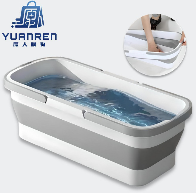 YUANREN 原人購物 矽膠折疊水桶 加厚特大 洗衣板設計 附移動滾輪 灰色, 1組, 矽膠摺疊水桶1組【附贈滾輪】超商限購1個