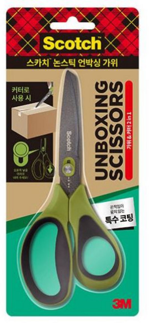 3M 스카치 논스틱 언박싱 가위 그린 택배박스 분리수거 칼가위 가정용