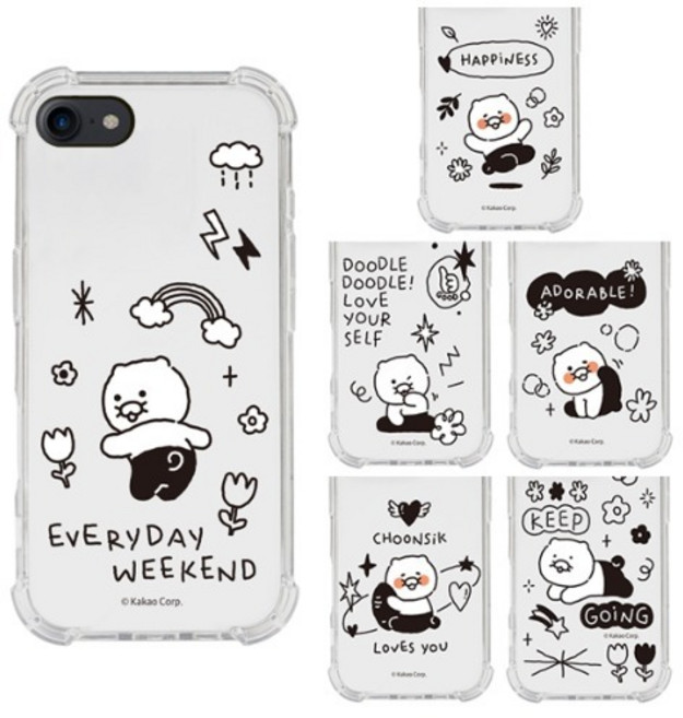 아이폰SE2 아이폰SE3 공용 카카오프렌즈 춘식이 두들두들 투명 방탄 강화 케이스