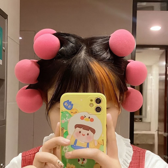 6p/12p/18p 스펀지 볼 그루프 헤어 웨이브 셋팅 롤 볼륨 구루프 구르프, 1개, 핑크