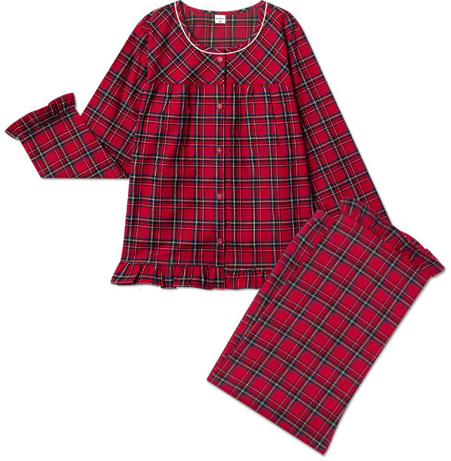 수아팜 여아 타탄체크 코튼 긴팔 파자마 세트