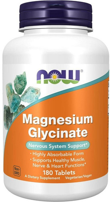 NOW 식품 보충제 마그네슘 글리시네이트 100mg 고흡수성 형태 180정, 무향, 180 카운트 (1팩), 1개