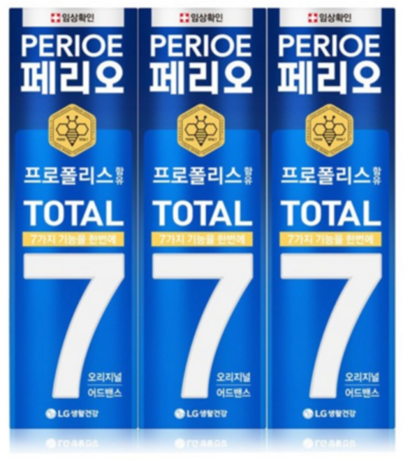 엘지생활건강 페리오 토탈 7 치약 오리지널 120g 3입, 3개
