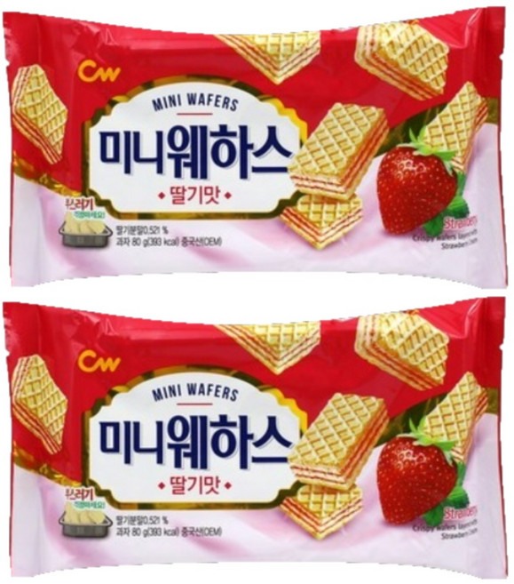 청우식품 미니웨하스 딸기, 80g, 2개