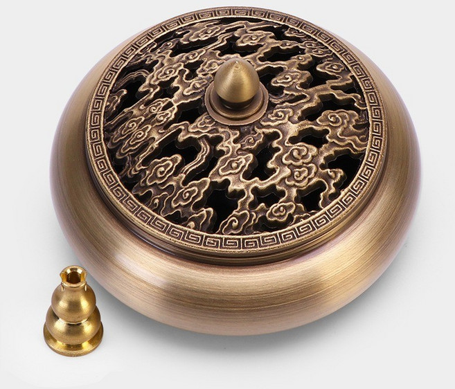 黃銅仿古盤香爐 室内香薰爐 艾草薰爐 中式佛具, 行雲平底260g, 1個