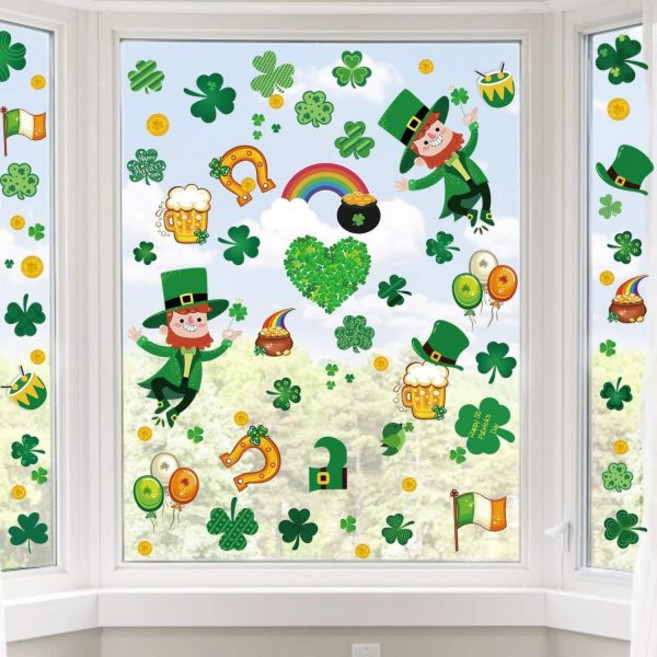 세인트 패트릭스 데이 장식용 109개의 샴록 창문 스티커, Leprechaun & Shamrock, 1개, Leprechaun & Shamrock