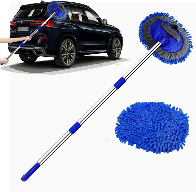 Greatcool 긴 손잡이 자동차 세차 브러시 길이 조절 가능하다 세차용품세트 초세사 자가 세차 도구 자동차 캠핑카 트럭 가정용 청소에 적합하다, 1개, 파란색