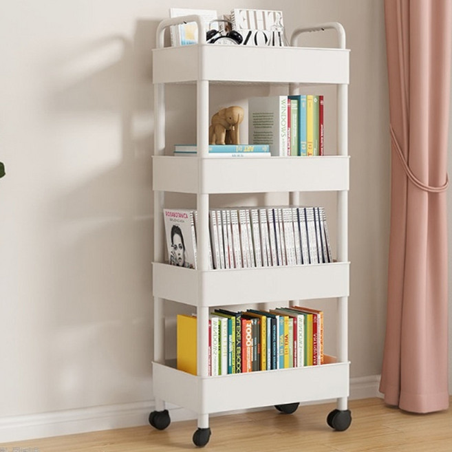 마벨인홈 공간활용 이동식 슬림 책장 감성 트롤리, 화이트, 4단