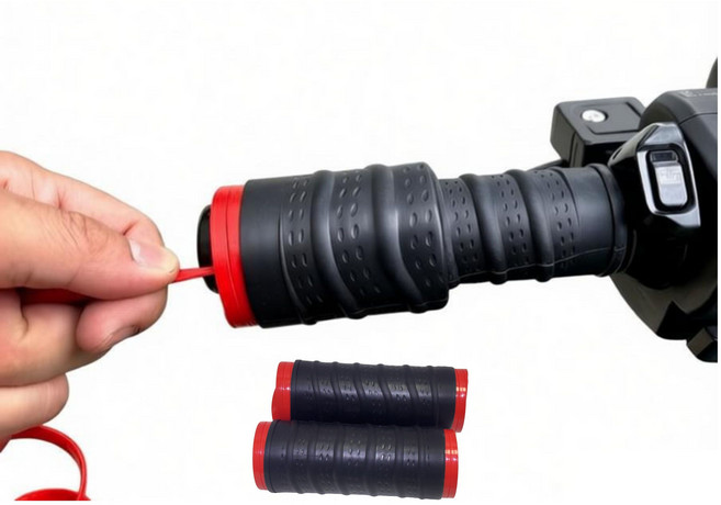 오토바이 핸들 실리콘 커버 미끄럼방지 방수 충격흡수 그립 2P J0209, 블랙, 1세트