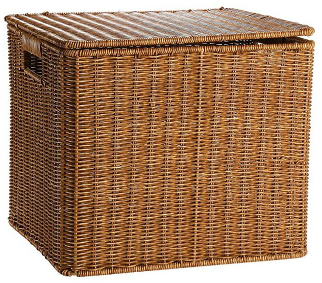 달빛마켓 볼튼 사각 손잡이 깊이깊은 뚜껑 대형 라탄바구니 바스켓 장난감바구니, S, 1개, 베이지