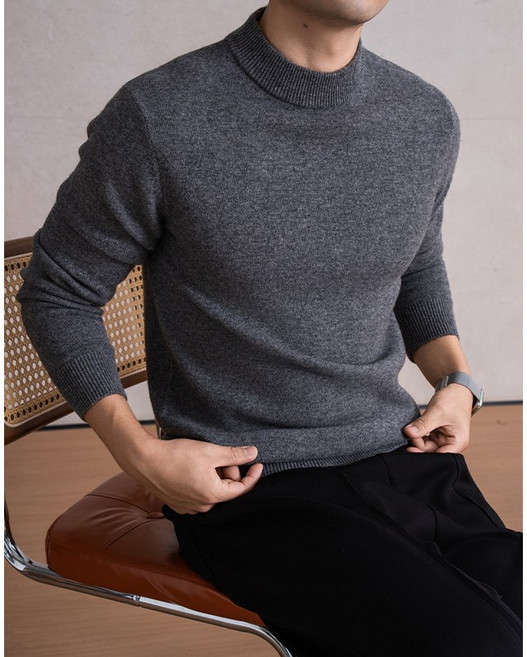 Luspirez 남성 캐시미어 라운드 니트티 스웨터