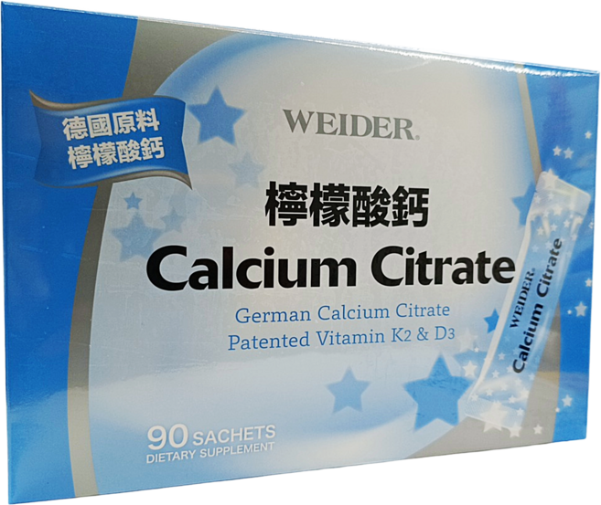 WEIDER 檸檬酸鈣 90包 膳食補充劑 德國原料 專利維生素K2 & D3, 3g, 90個