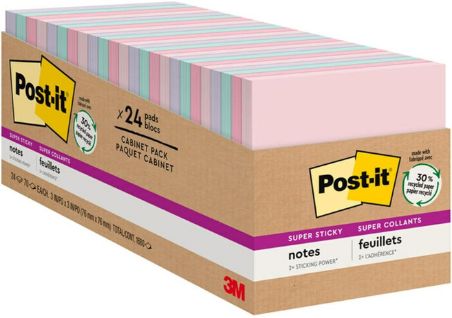 쓰리엠 포스트잇 노트 강한 점착용 76 x 76mm 발리 1680매, 1세트, 혼합색상