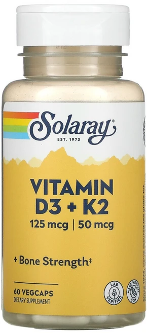 Solaray 비타민D3 + K2 대두 무함유 베지 캡슐 120정, SOR38584, 1개, 60정 - 쿠팡
