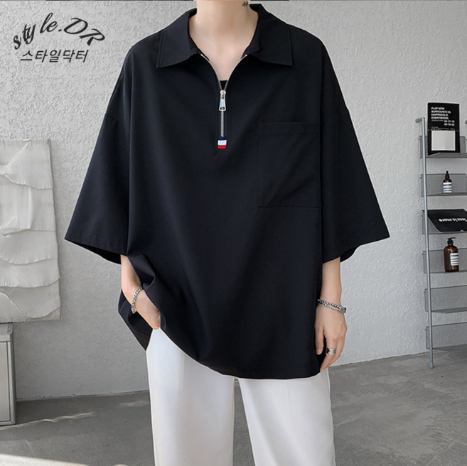 스타일닥터 여름 남자 반소매 쿨링 브이넥 지퍼 반팔 루즈핏 얇은