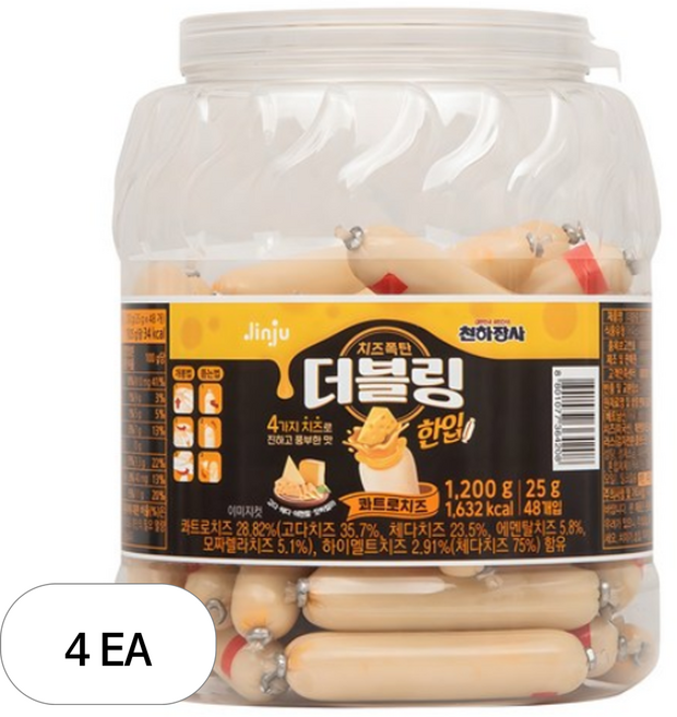 천하장사 더블링 한입 콰트로치즈 소시지, 1.2kg, 4개