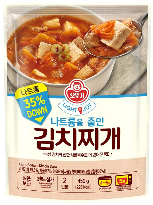 오뚜기 LIGHT&JOY 나트륨을 줄인 김치찌개, 8개, 450g