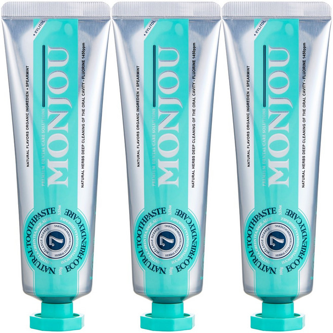 몽주 단 1회 사용 구취 입냄새 99% 제거 충치 예방 고불소 치약, 3개, 100g