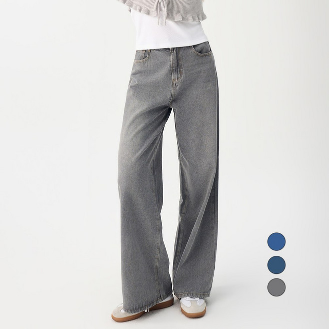 엘블로썸 여성 [숏 기본 롱] 와이드 여유로운 일자핏 청바지