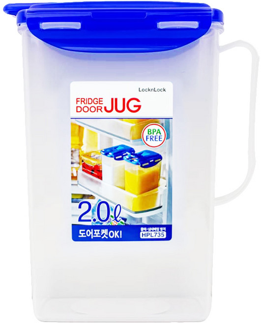 락앤락 우수한 밀폐력 PP손잡이 도어포켓 물병 냉장고 식탁용 물통, 1개, 2L