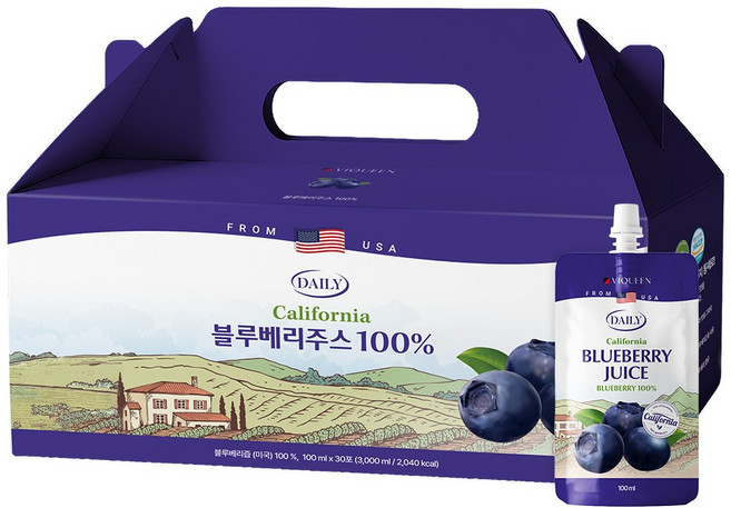 바이퀸 100% 블루베리 주스 즙 원액, 30개, 100ml