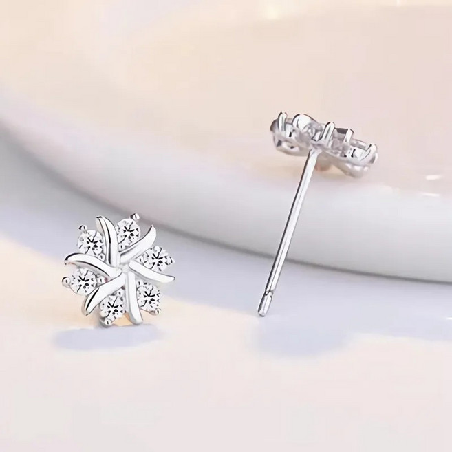 LOVFAS 눈꽃큐빅 이어링 여성 귀걸이 100% 은침 여성 은귀걸이 순은999 악세사리