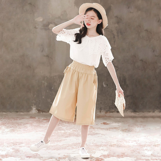 베비포 초등 중등 카라 블라우스 와이드 7부팬츠 상하세트 UH2