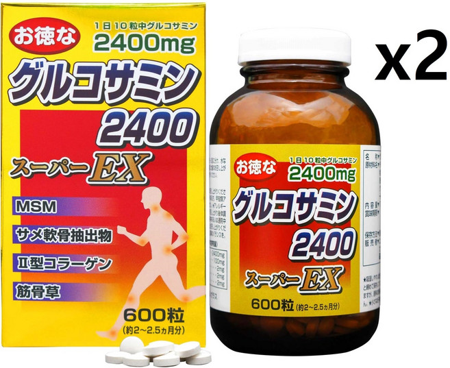 일본영양제 유키제약 글루코사민 2400 수퍼EX 600정 MSM 일본건강식품 x2개