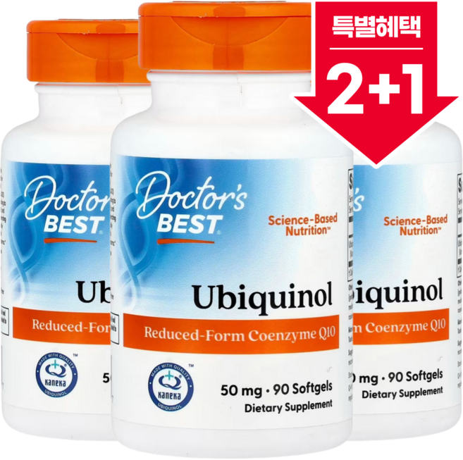 2+1 닥터스베스트 유비퀴놀 활성형 CoQ10 카네카 함유 50mg 소프트젤 90정 / 해외직구 미국정품, 3개