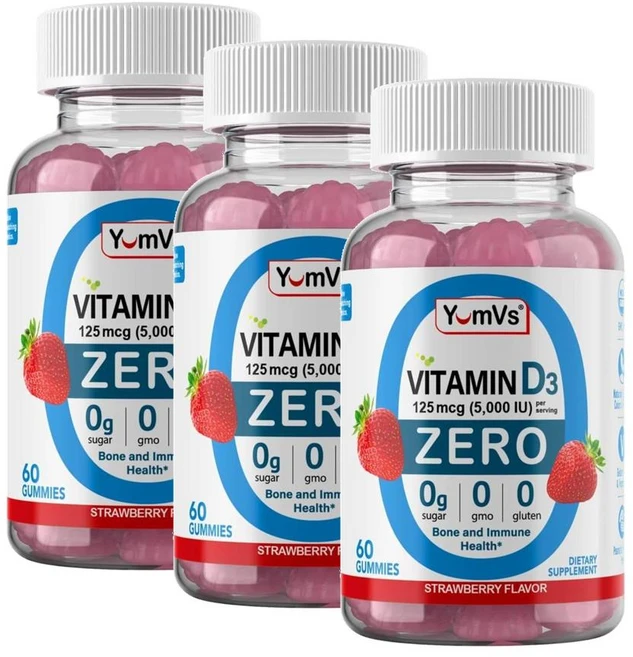 윰브스 비타민D3 5000IU 제로 구미 딸기맛 YumVs Vitamin D3 Zero, 60정, 3개 - 쿠팡