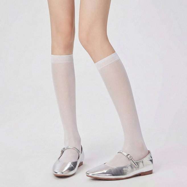 헤네스 여성 시스루 니삭스 1+1세트 반스타킹 고탄력 무릎 스타킹 양말 무지 봄 여름