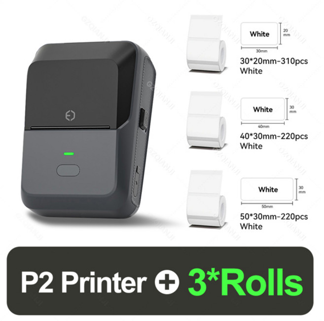 P2 무선 라벨 프린터 휴대용 블루투스 스티커 미니 태그 바코드 메이커 DIY 20 58mm 인치, P2 Add 3WH x
