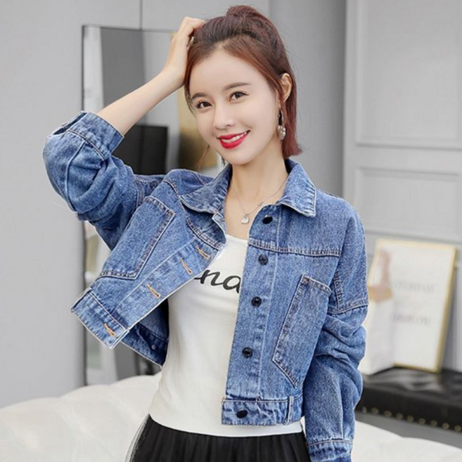 TKX 여성 데님 자켓 봄 가을 캐주얼 크롭 데일리 베이직 소프트 간절기 빅사이즈