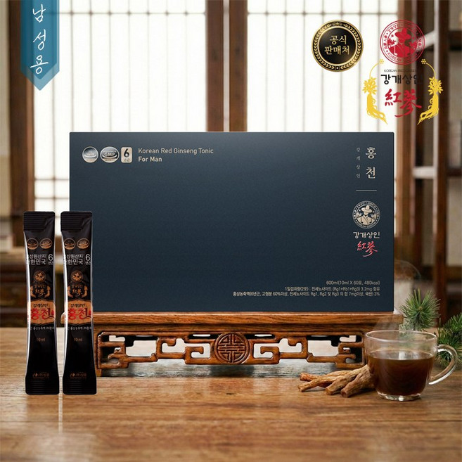 강개상인 홍삼농축액 홍 천(10ml x 60포) 6년근 스틱형 녹용 산수유열매 복분자 함유, 1, 10ml