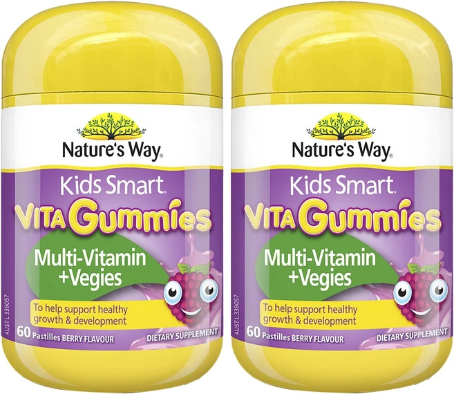 네이쳐스웨이 키즈 스마트 비타 구미스 멀티-비타민 + 베지스 베리맛 패스틸, 60개입, 2개, 60정 - 쿠팡