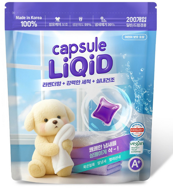 캡슐세제 리퀴드 200개입 캡슐세탁세제 실내건조 캡슐 세제, 1개