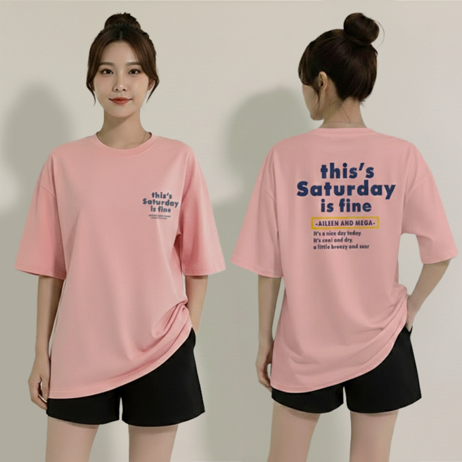 데일로엔 여성 여름 데일리 오버핏 롱 레터링 반팔 티셔츠