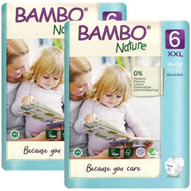 밤보네이처 밤보그린 기저귀 밴드형 6단계 점보형 공용 20매X2개, 40매