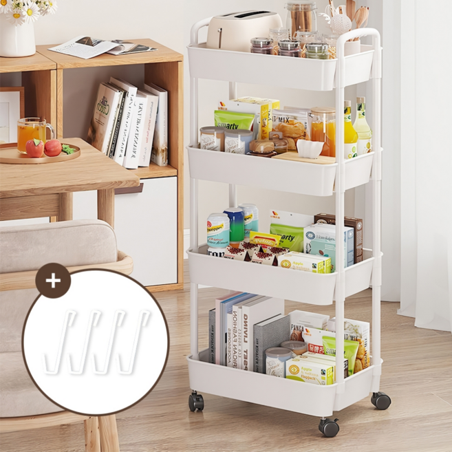 무루어 이동식 틈새 수납 트롤리, 화이트, 4단