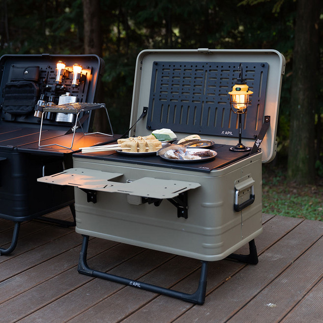 아필 강화 알루미늄 택티컬 멀티 수납 감성 캠핑박스 55L 베이지