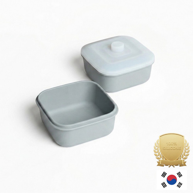 아티즌 쿡 국산 실리콘 계란찜기 전자레인지 용기 내열유리 찜기 주방용품 이유식 용기, 1개, 소형 사각 2P / 바디:그레이 / 뚜껑:반투명