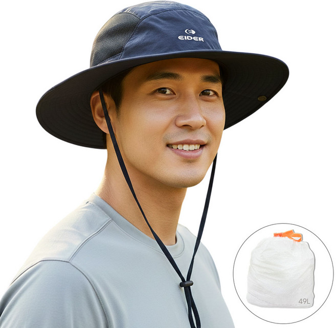 아이더부니햇 남녀공용 통기성 메쉬 와이드챙 자외선 차단 초경량 여름 아웃도어 모자(멀티백 포함), 네이비