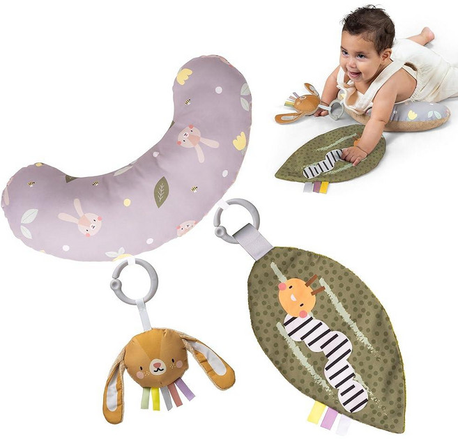 Taf Toys Tummy Time Training 세트 터미 타임 발달 쿠션 0-3개월 딸랑이 토끼 크링클 잎 장난감 발달 발달 인체 공학적 터미 타임 장난감 아기 장, Taf Toys Tummy Time Training 세