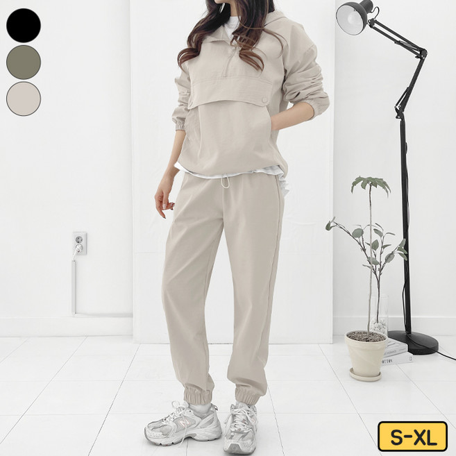 여리진 여성용 후드 아노락 반집업 긴팔+ 아노락 밴드 조거 팬츠 바지 트레이닝 상하의 세트