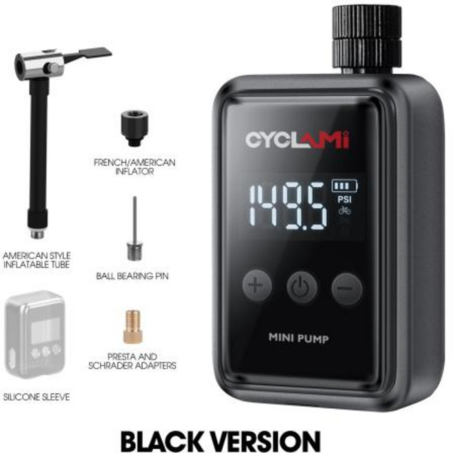 휴대용 포켓 자전거 전기 공기 펌프 슈레이더 프레스타 밸브 로드 미니 고속 충전식 압축기 타이어 팽창기 CYCLAMI 150PSI, Black Air Pump, 1개