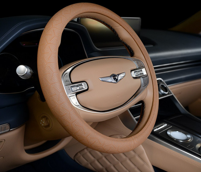 제네시스 G70 G80 G90 GV70 GV80 가죽 타공 핸들커버, 카멜