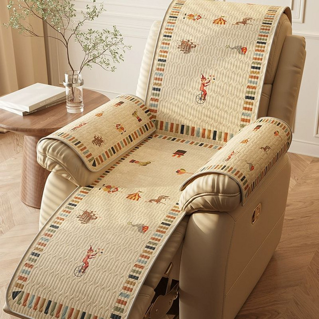 리클라이너커버 사계절 천갈이 커버 덮개 냉감 패드 1인 리클라이너 쇼파, 1개, 서커스쿨텐셀의자패드-네귀모서리