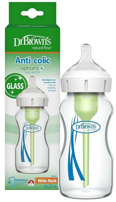 미국출고 평점4.5+ 153329 닥터 옵션스 플러스 와이드 넥 내추럴 플로우 젖병 270ml 1개, 9 oz, 1 Pack
