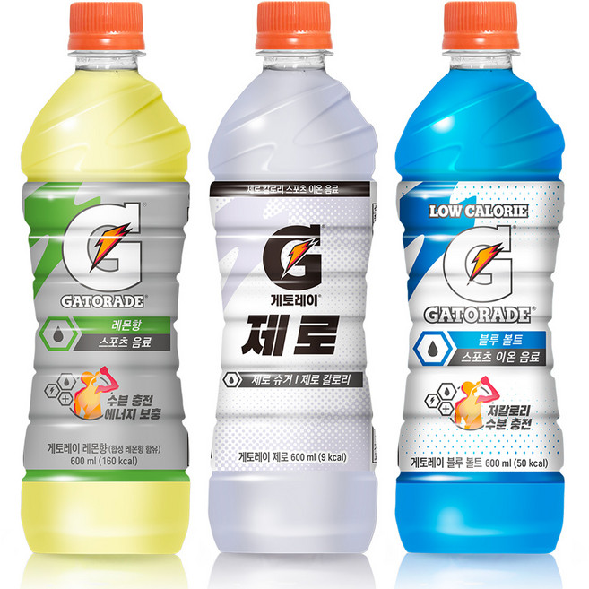게토레이 3종 세트 레몬+블루볼트+제로 600ml 각6개씩, 18개
